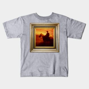 Silhouette Cowboy in retro vintage frame Kids T-Shirt